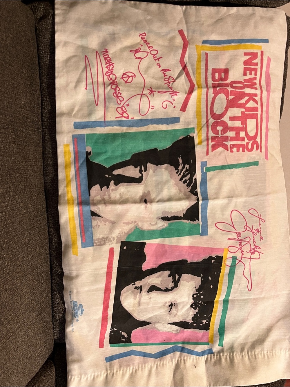 New Kids on the Block Vintage Pillow Case 1990’s- Pink, Teal, Yellow, Black